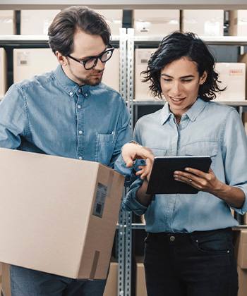 Optimice su tiempo: imprimir es fácil trabajadores mirando tableta